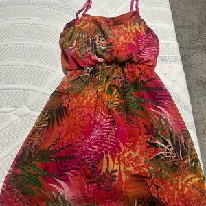 Bailey Girl Tropical Print Spaghetti Strap Sundress in Vibrant Pink & Orange